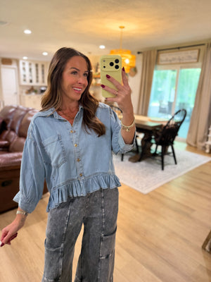 Mallory Ruffle Hem Denim Top