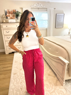 Aria Gingham Print Drawstring Pants