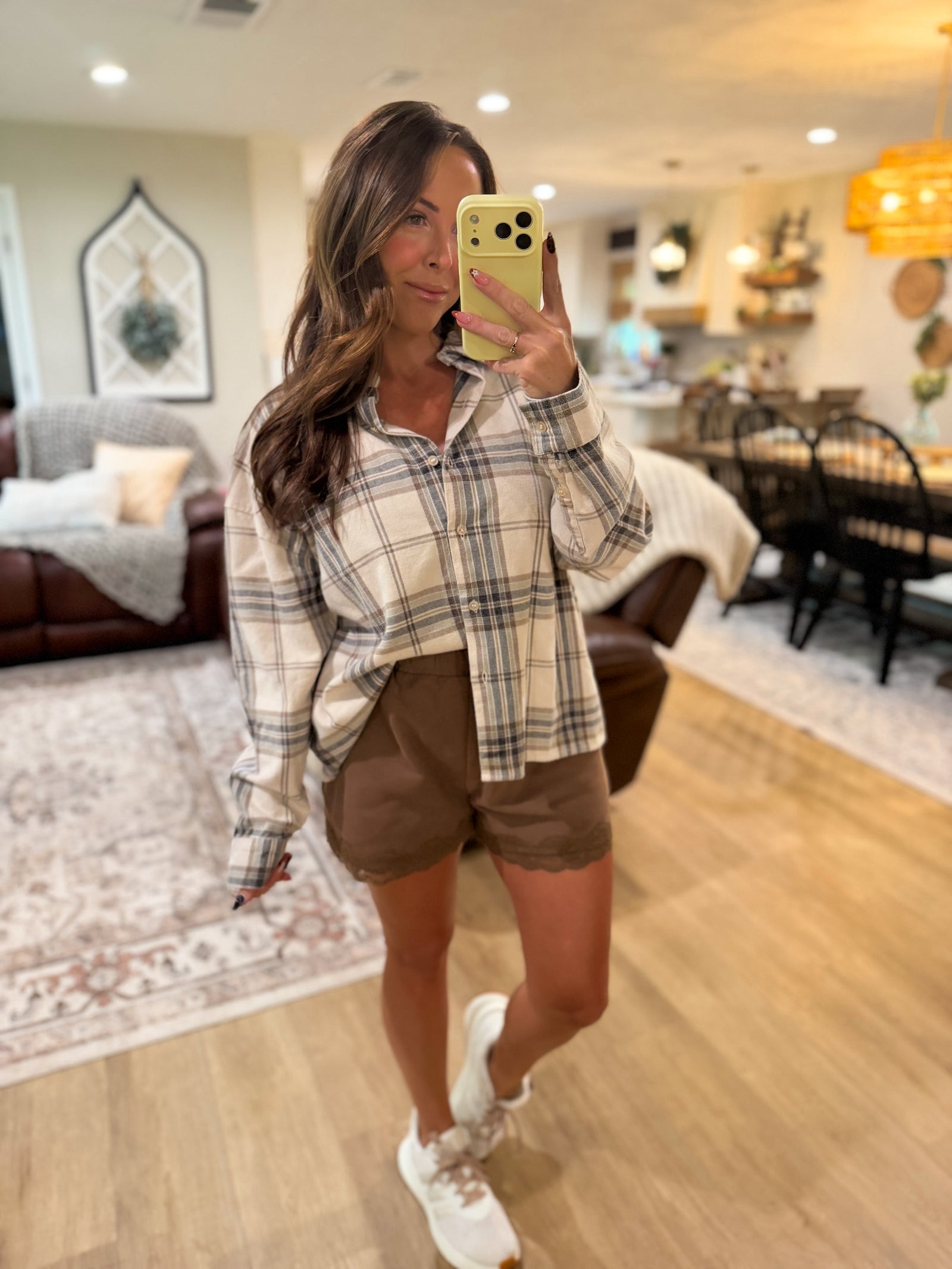 Noel Boxy Fit Plaid Button Down - Ivory