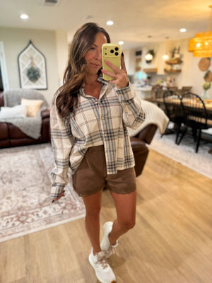 Noel Boxy Fit Plaid Button Down - Ivory