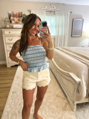 Millie Smocked Chambray Top - Light