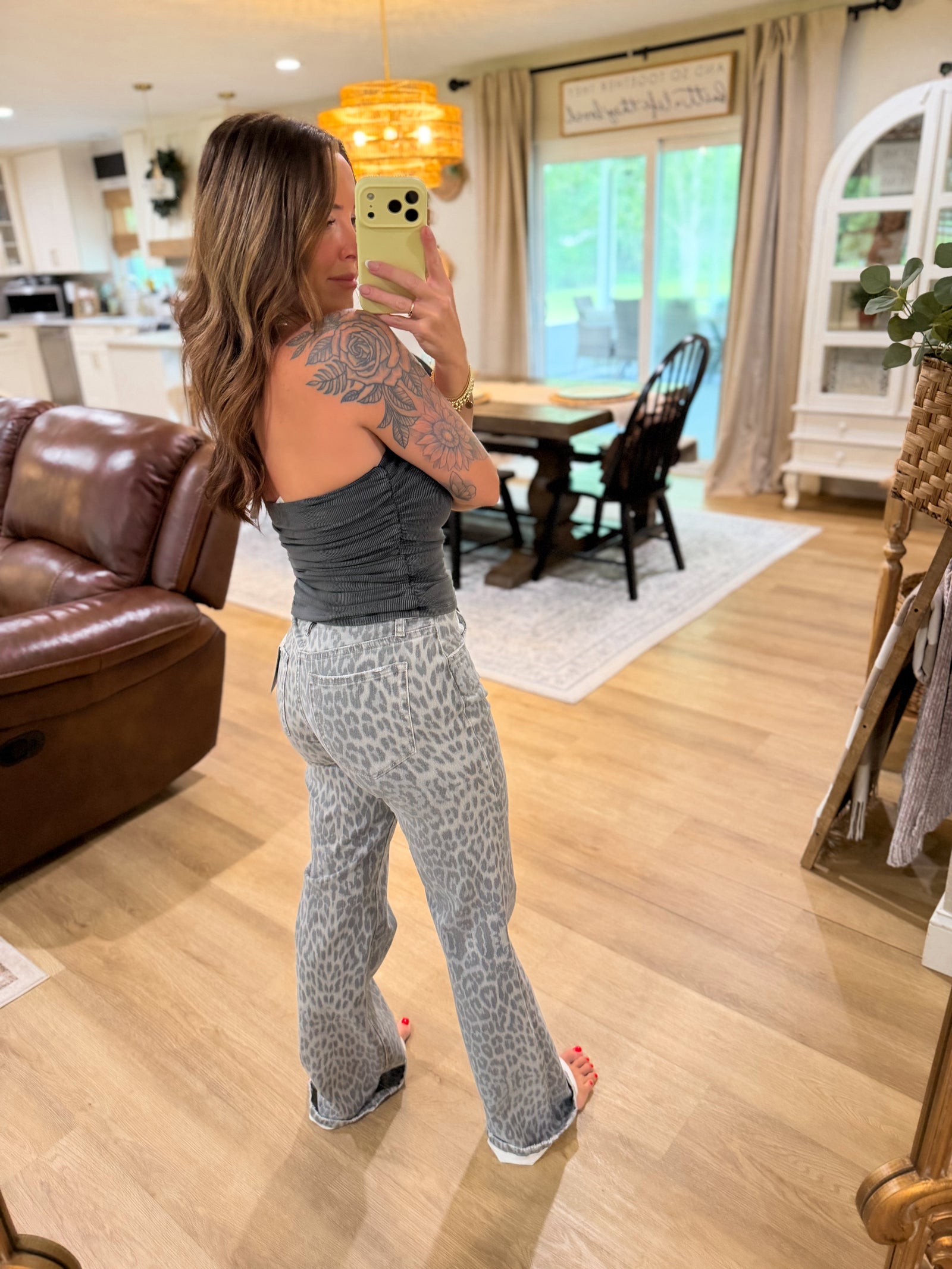Cherly Leopard Mid Rise Flare Jeans