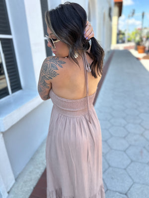 Stick By Me Halter Maxi Dress - Taupe