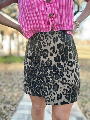 Drea Leopard Corduroy Wrap Mini Skirt