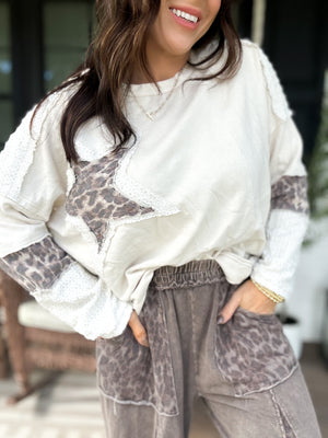 Lori Vintage Washed Leopard Star Patched Top