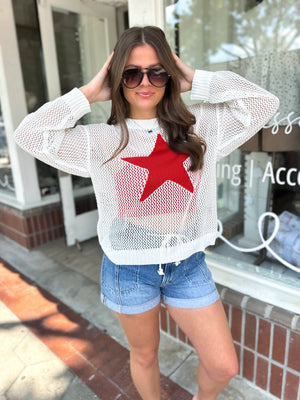 Star Gazing Oversized Open Knit Top - Red