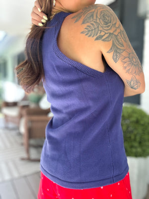 She's A Firecracker Halter Neck Sweater Top - Navy