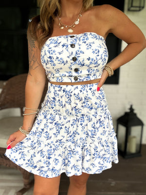 Tell Me More Blue Floral Bandeau Top