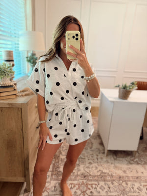 Eddie Polka Dot Cropped Collared Top