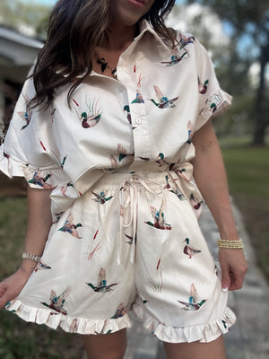 Parker Mallard Print Ruffle Shorts
