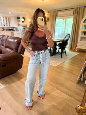 Harley High Rise Drawstring Waistband Wide Leg Jeans