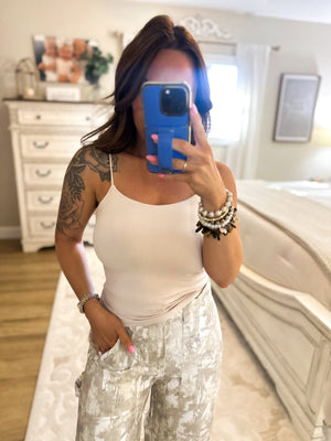 On My Terms Elastic Strap Tank - Beige