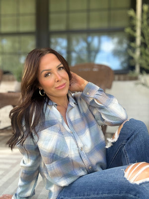 Can't Live Without You Flannel Top- Retro Blue