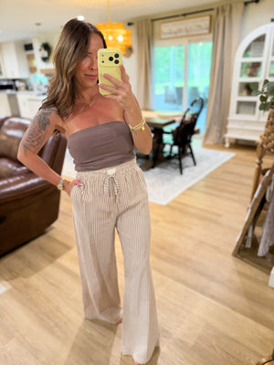 Cecelia Striped Linen Pants - Khaki