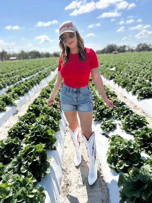 Mavis High Rise Side Ribbon Denim Shorts