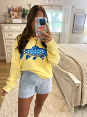 Take Me Fishing Sweater Top - Lemon