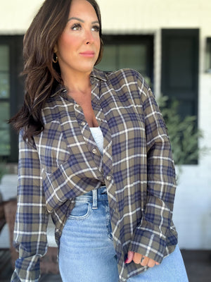 Can't Live Without You Flannel Top- Olive