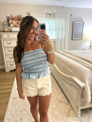 Millie Smocked Chambray Top - Light