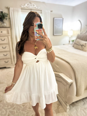 Tatum Strapless Open Back Ruffle Dress - White