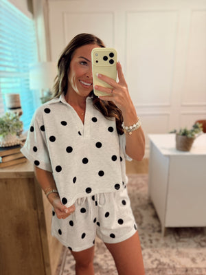 Eddie Polka Dot Cropped Collared Top