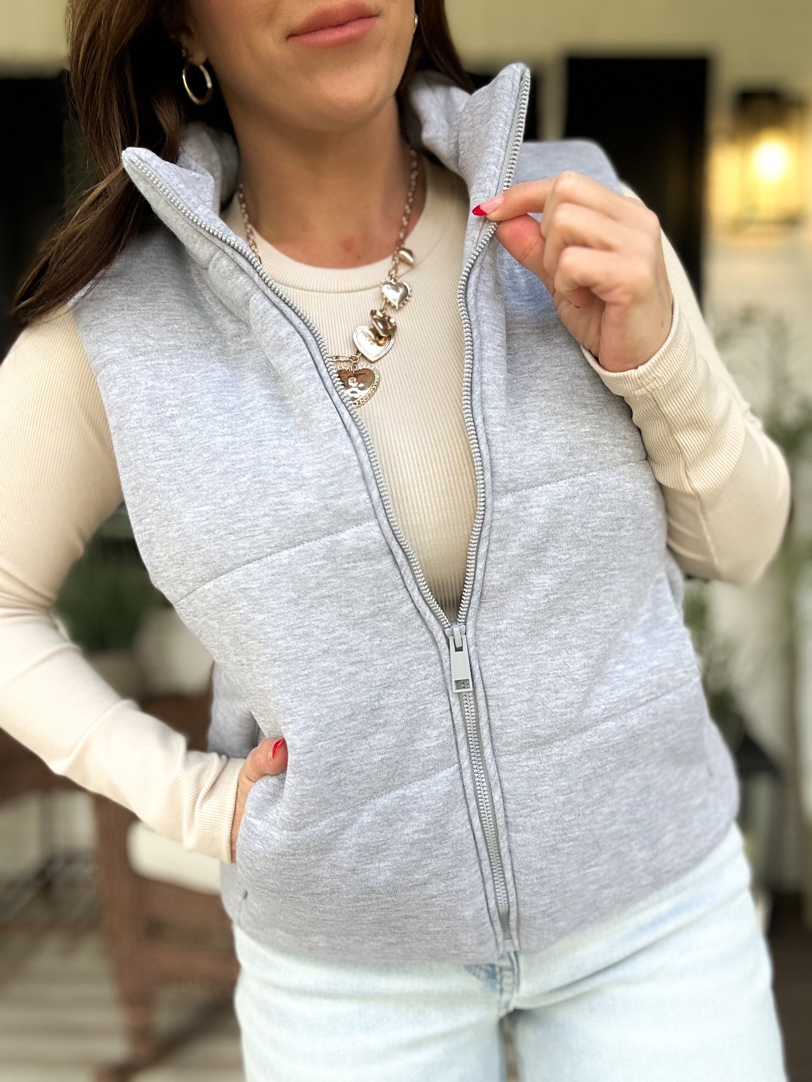 Quinn Classic Puffer Vest- Grey