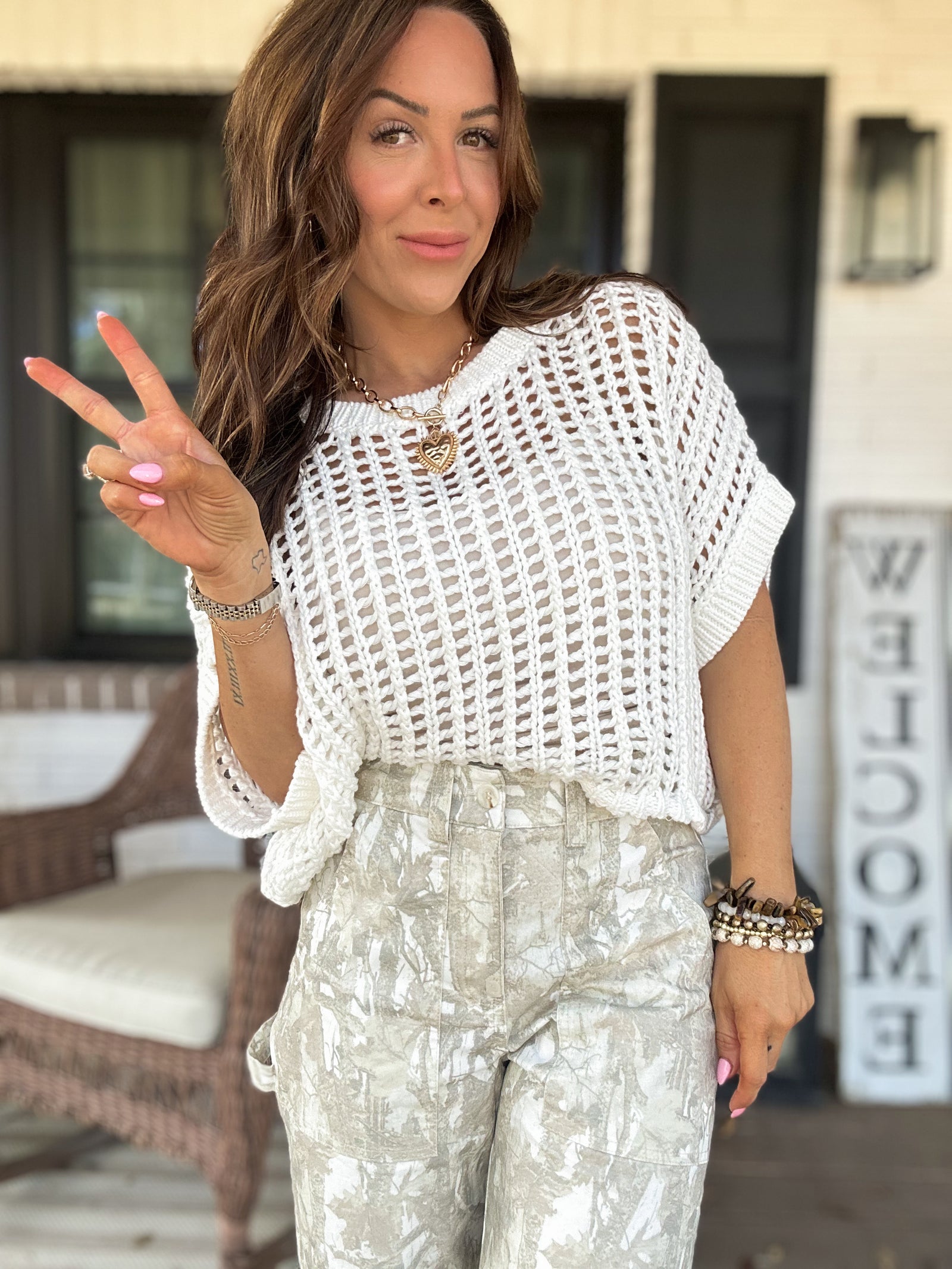 Kaity Crochet Knit Cropped Sweater