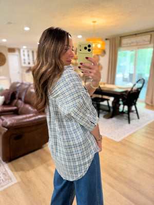 Rhodes Plaid Half Sleeve Collared Button Down Top