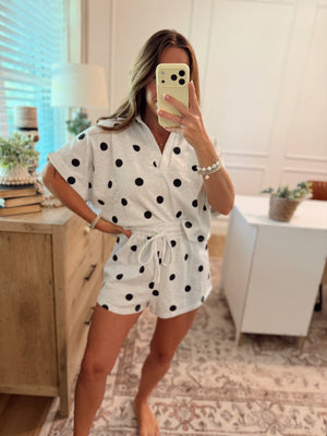 Eddie Polka Dot Cropped Collared Top