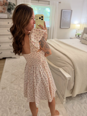 Sadie Blush Floral Ruffle Sleeve Mini Dress