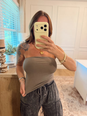 Nothing Compares Double Lined Strapless Top - Olive