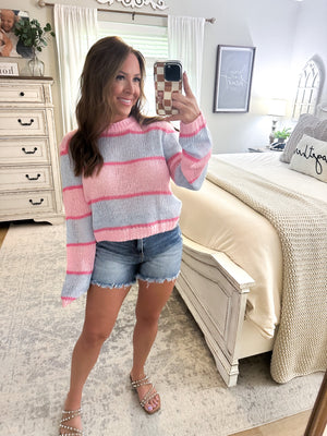 Mad About You Knit Cropped Sweater - Pink/Blue