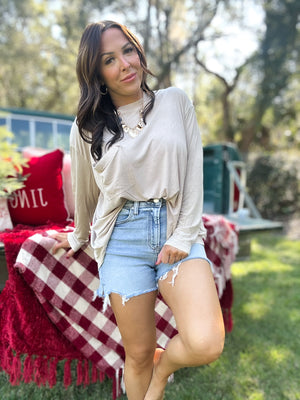 DOORBUSTER - Remi Ribbed Dolman Top - Ash Mocha