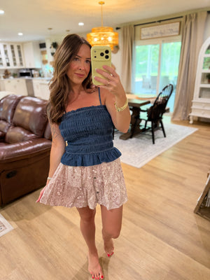 Millie Smocked Chambray Top - Dark