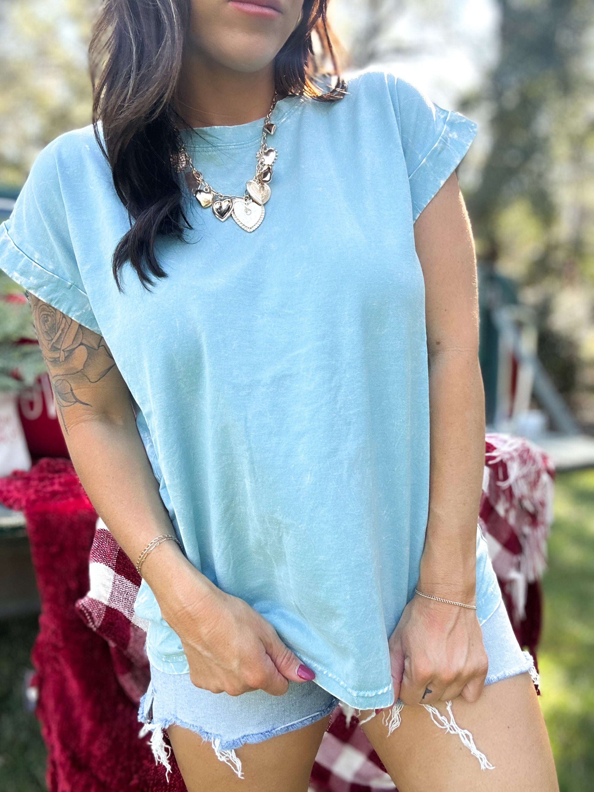 DOORBUSTER - Dani Acid Washed Tee - Dusty Teal