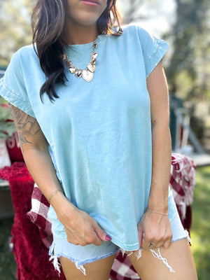 DOORBUSTER - Dani Acid Washed Tee - Dusty Teal