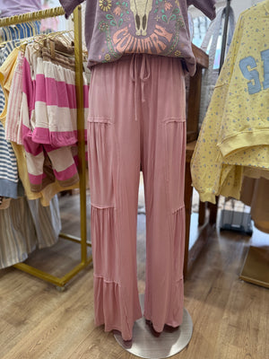 Arabella Mineral Washed Tiered Wide Leg - Rose Petal