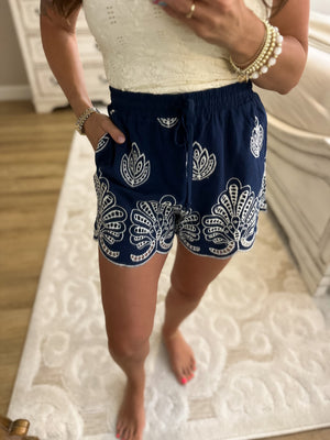 Daphne Embroidered Shorts - Navy