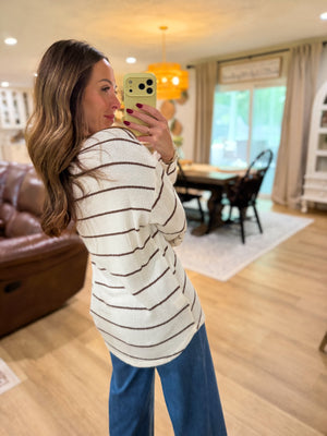 Faith Stripe Long Sleeve Dolman Sleeve Top - Ivory