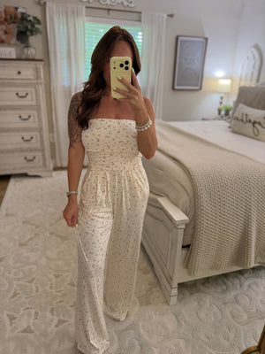 Cora Floral Print Strapless Jumpsuit - Pink