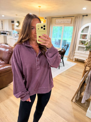 Leo Stone Washed Button Up Pullover - Cherry