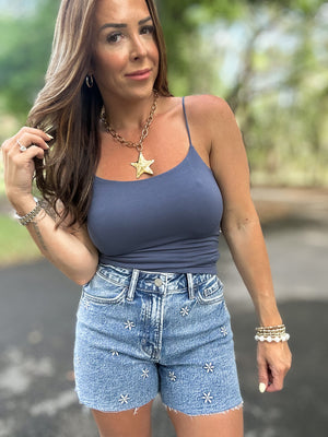 On My Terms Elastic Strap Tank - Navy