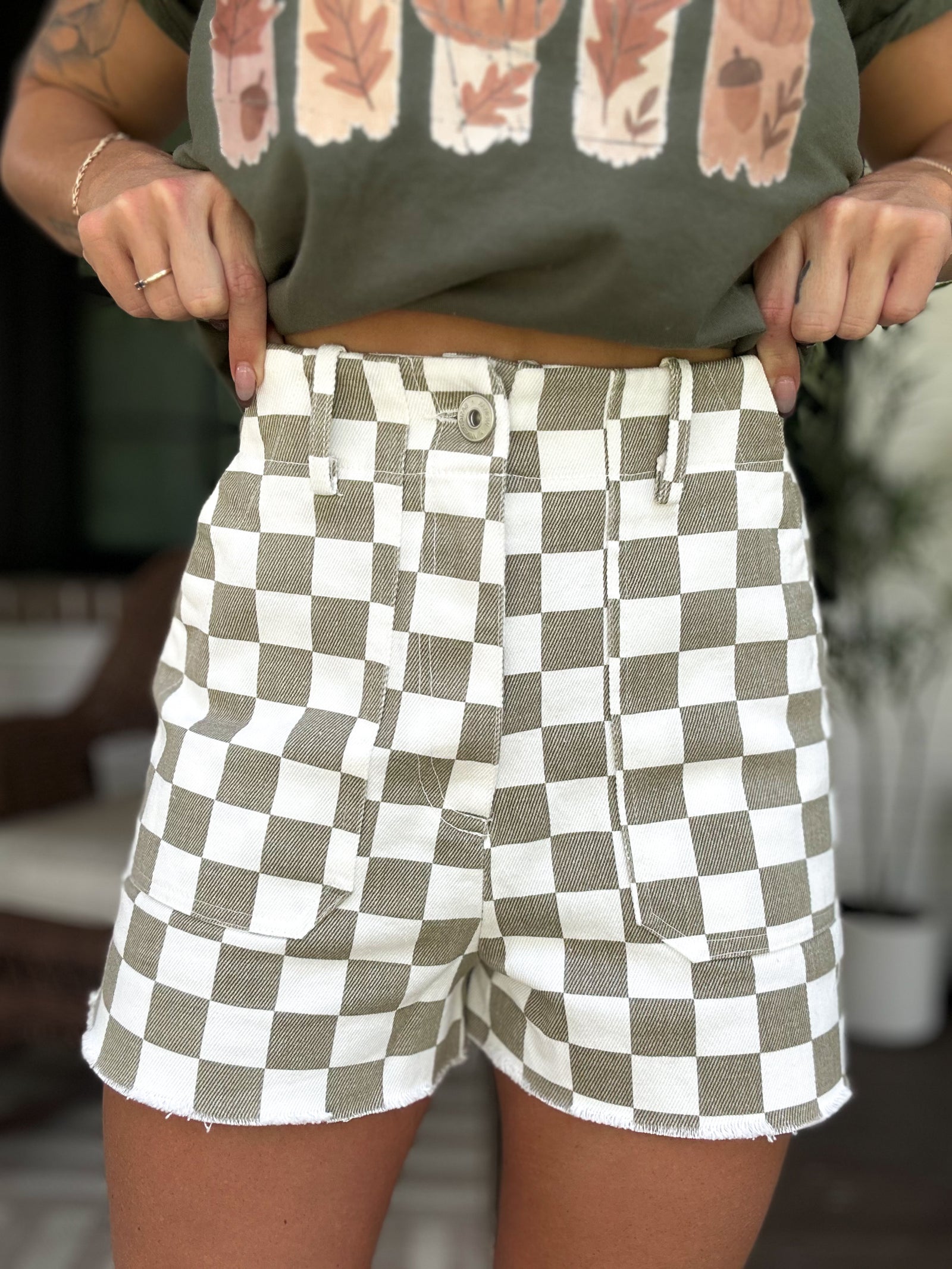 Colleen Checkered Denim Shorts
