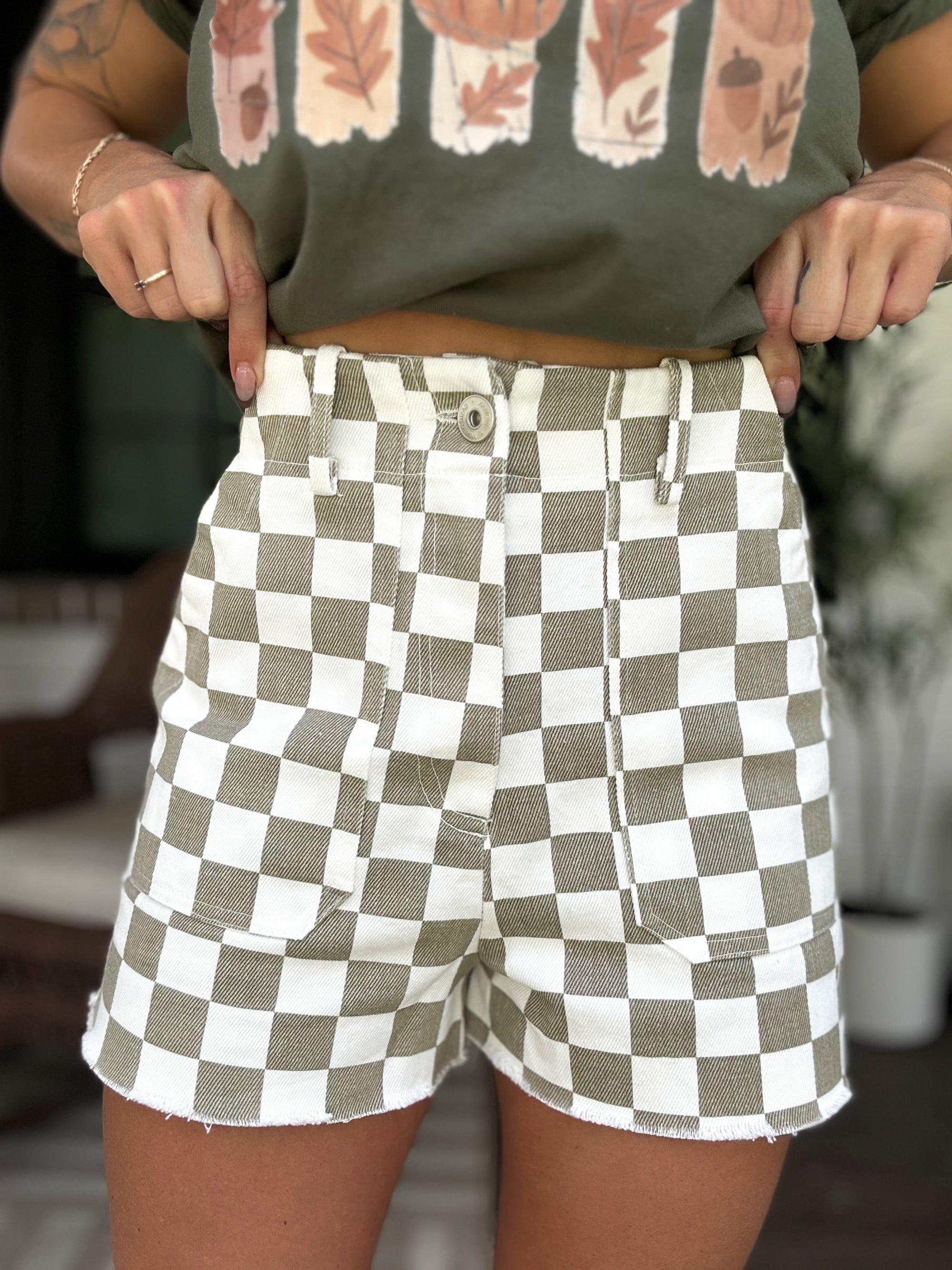 Colleen Checkered Denim Shorts