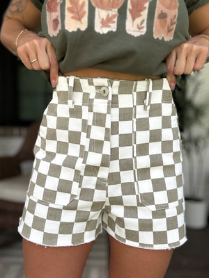 Colleen Checkered Denim Shorts