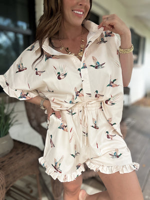 Parker Mallard Print Ruffle Sleeve Shirt