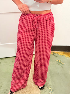 Aria Gingham Print Drawstring Pants