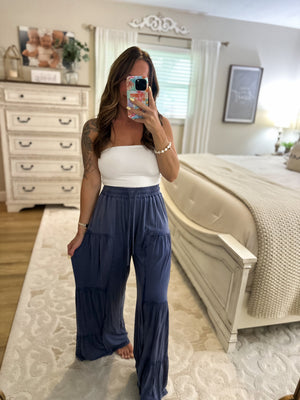 Arabella Mineral Washed Tiered Wide Leg - Denim
