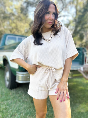 DOORBUSTER - Ali Ribbed Tee - Sand Beige