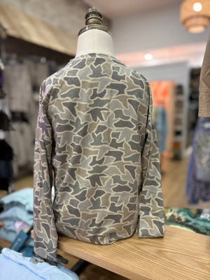 Youth Local Boy Long Sleeve Heather Blend Crew - Sand Duck Camo
