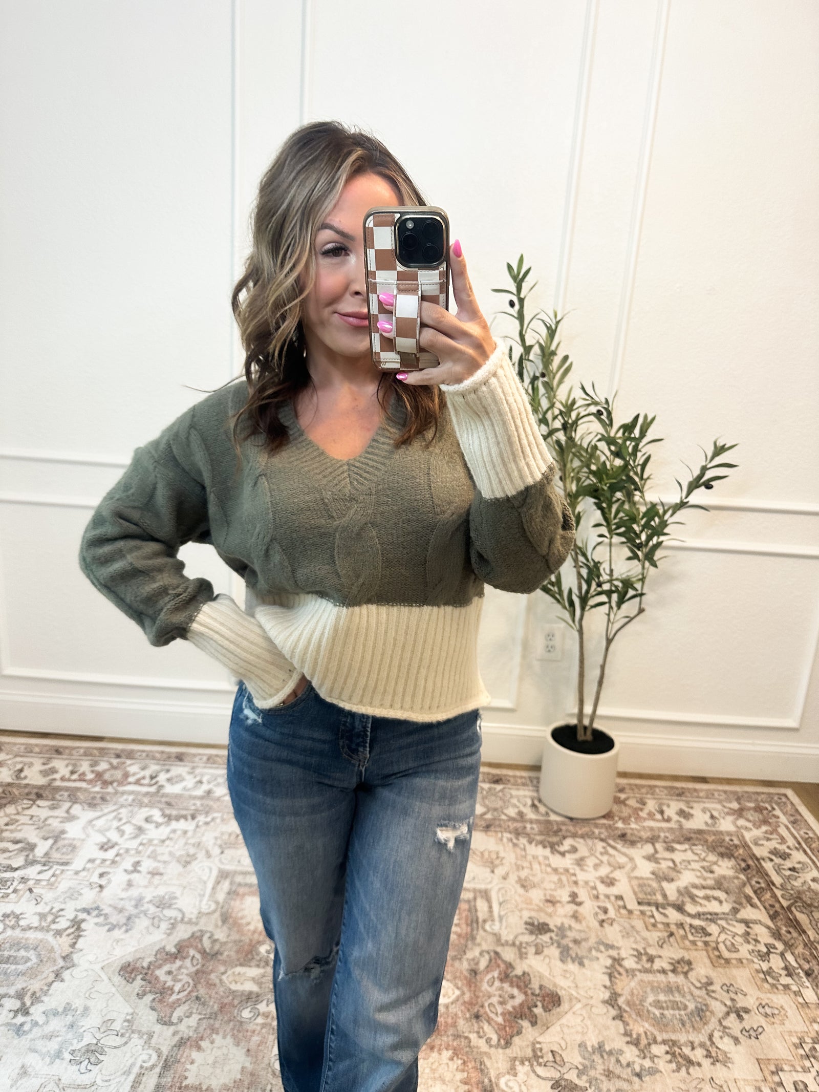 Made For More Cropped Sweater - Olive/Oat
